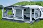 Preview: Komplettansicht Triest Reise- und Saisonzelt 240 cm, aufgebaut auf Campingplatz in modernem Grau