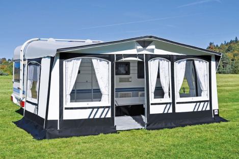 Texel Dauerstandvorzelt mit 280 cm Tiefe aufgebaut