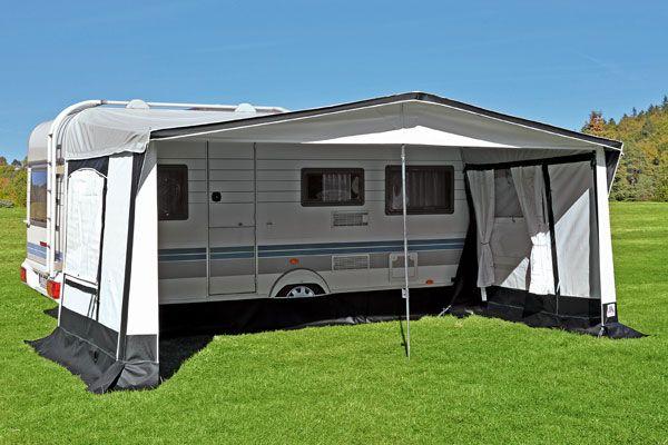 Wetterfestes Texel Vorzelt für Dauercamper mit großen Fenstern